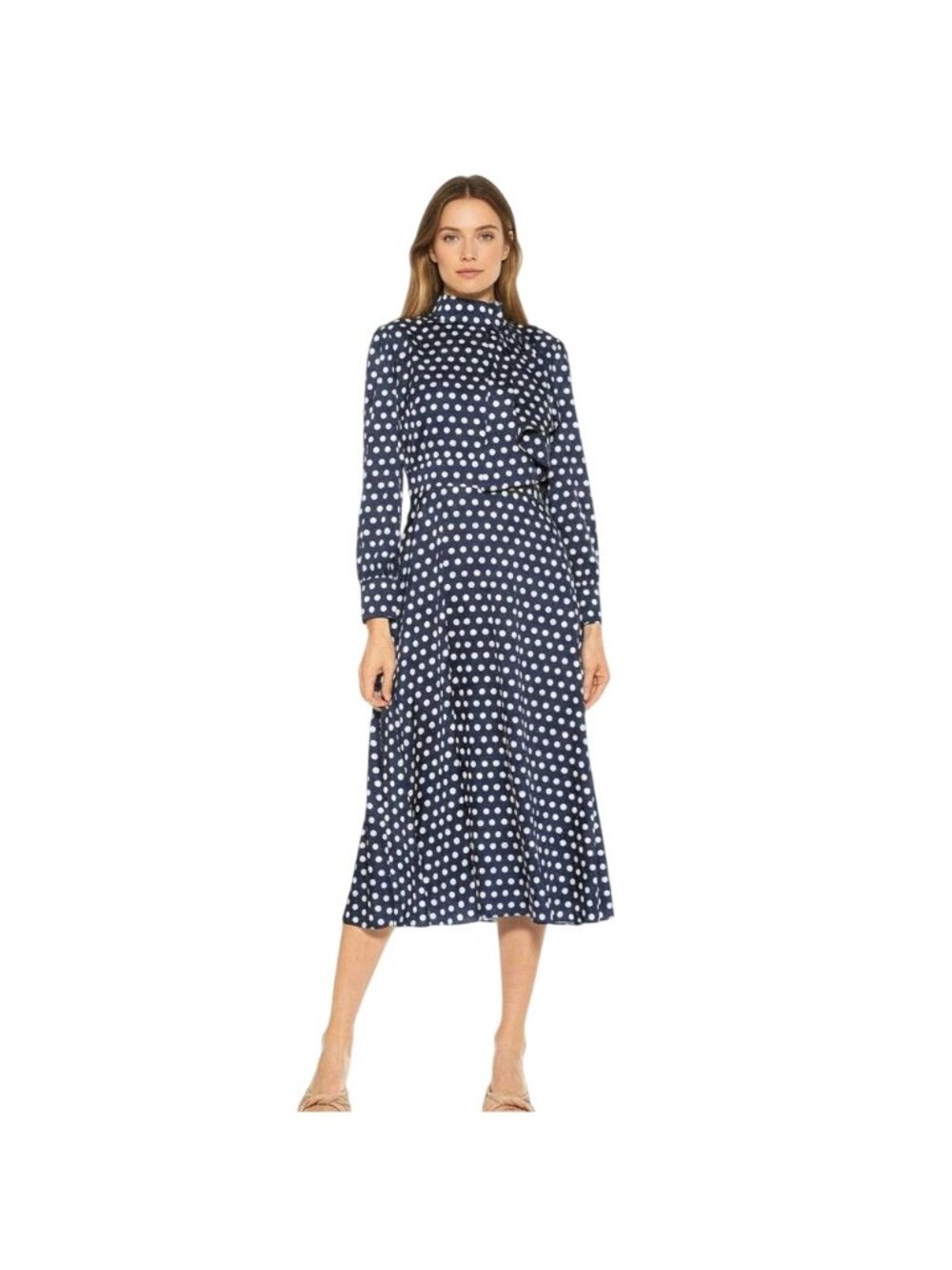 Alexia Admor Brooklyn Satin Navy Polka Dot Midi Dress NWT - Size 4